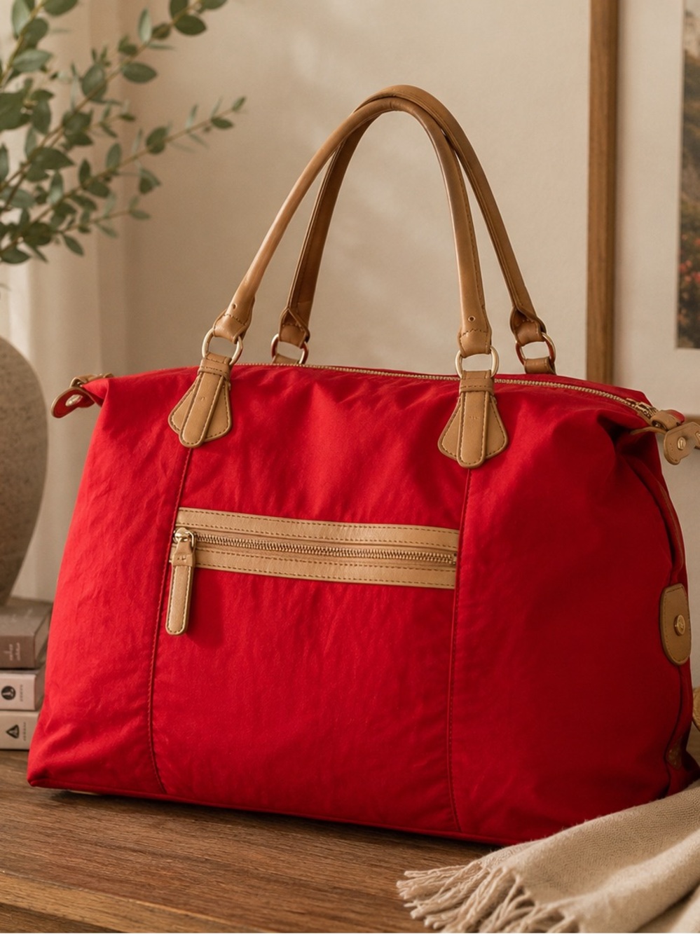 Banana Republic Red Nylon Weekender Duffel Travel Tote Bag Large